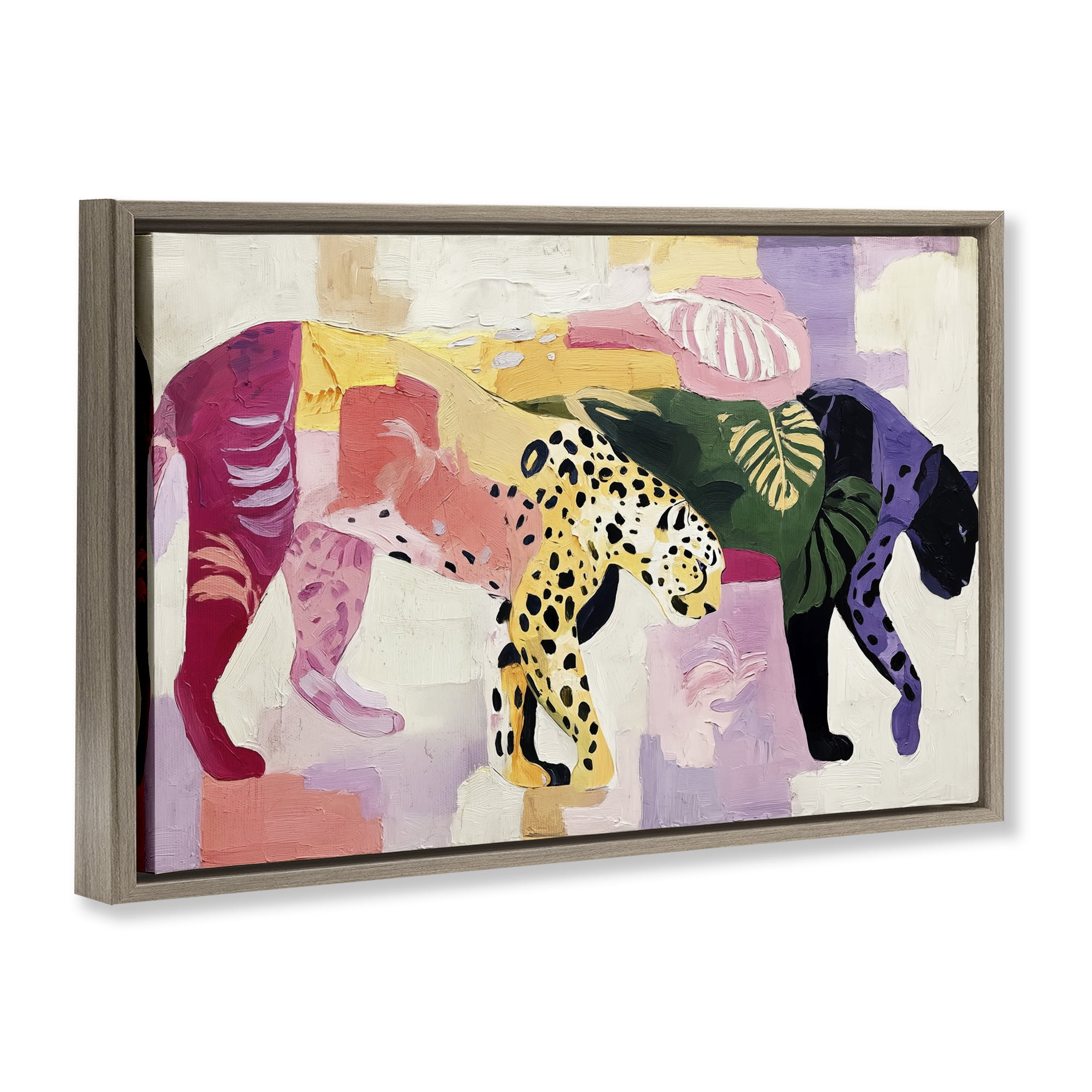 Candy Cats Tropical Wildlife Brown Framed Floater Canvas Wall Art, design by Annabelle Hall