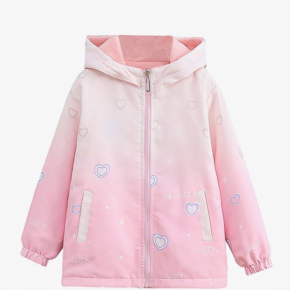 DJDLJWCJ Girls Windbreaker Jacket Cute Print Winter Warm Soft Polar Fleece Coat Waterproof Full Zipper Jacket Pink Size 4T