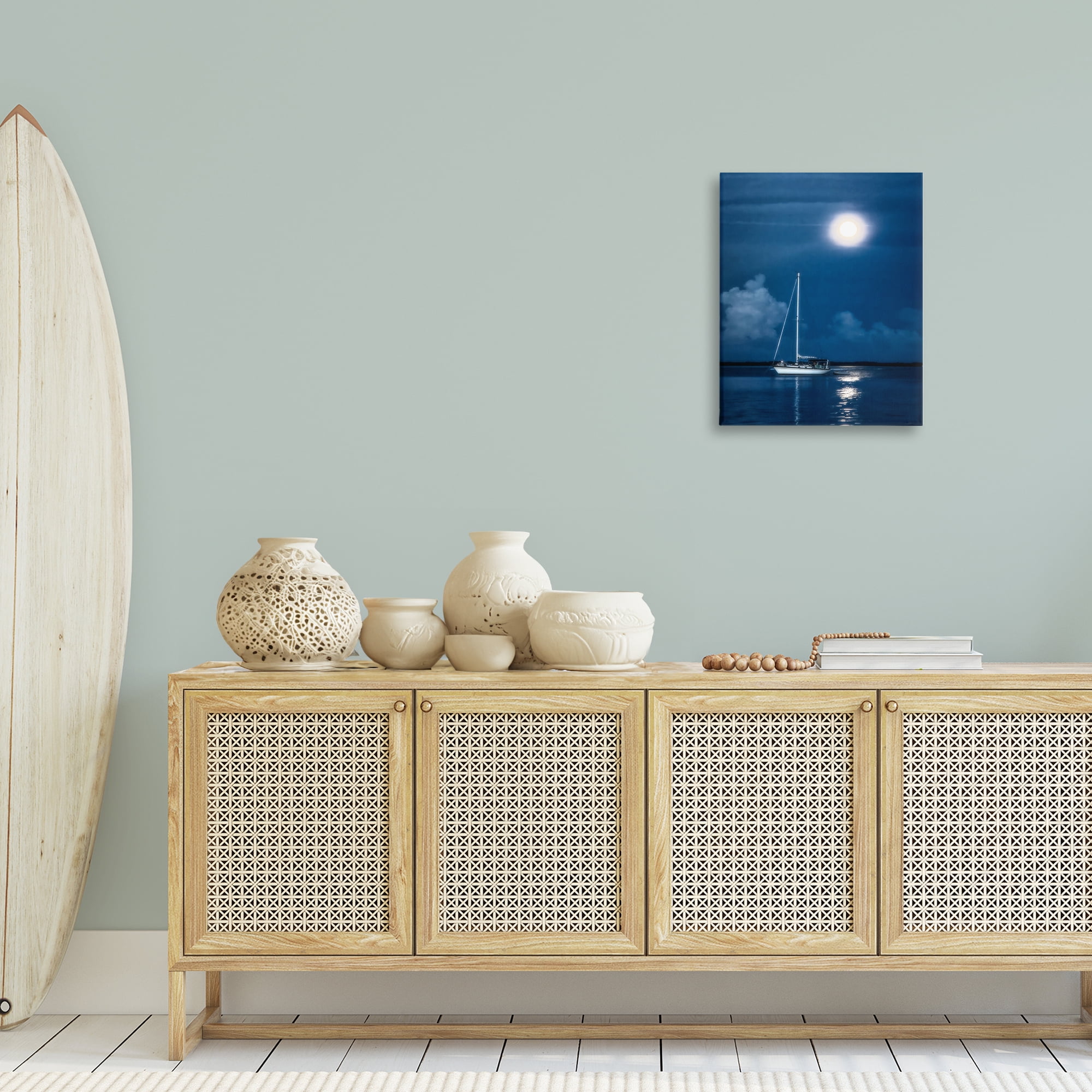 Stupell Industries Moonlit Nighttime Sailing Nautical & Beach Photography Wrapped Canvas Art Print Wall Art, 16 x 20