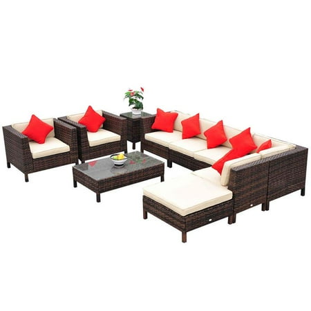 Outsunny 9-Piece Outdoor PE Rattan Wicker Sectional Patio Sofa Chair Set