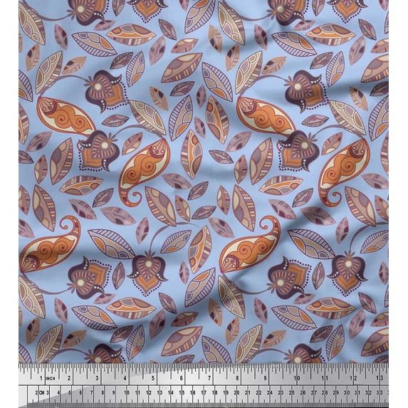 Soimoi Satin Silk Fabric Leaves & Floral Artistic Print Fabric by Yard 42 Inch Wide