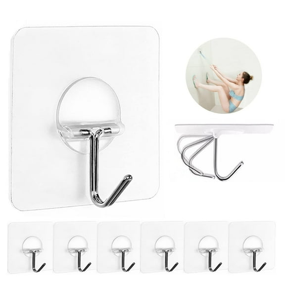 Large Adhesive Hooks for Hanging Heavy Duty Wall Hooks Self Adhesive Towel Coat Hooks Waterproof Transparent Hook for Bathroom Shower Kitchen Keys Door Outdoor Home Improvement Utility Hook 8 Pack