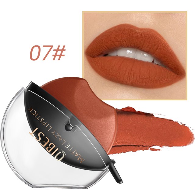QIBEST lápiz labial en forma de labio maquillaje lápiz labial perezoso terciopelo mate lápiz labial desnudo pigmento tinte de labios de larga duración cosmético