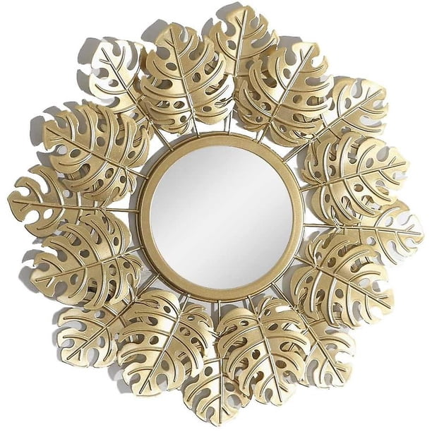 Espejo para Colgar en la Pared Espejo de Pared Decorativo Redondo Espejo de Pared de Hoja Dorada para Sala de Estar Dormitorio Oficina, Diámetro Total de 15.7 Pulgadas y Diámetro del Espejo. Afortunado Sencillez