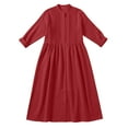 thumbnail image 4 of Women's Cotton Linen Dress Long Sleeve Crew Neck Smocked A Line Boho Flowy Maxi Dresses with Pockets Plus Size Red S, 4 of 7
