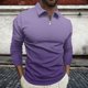 thumbnail image 1 of Blusa y camisa de manga larga con cuello vuelto para hombre, jersey con cremallera, color liso, solapa, blusa de manga larga con cuello vuelto, blusa para hombre, blusa de poliéster, 1 of 5