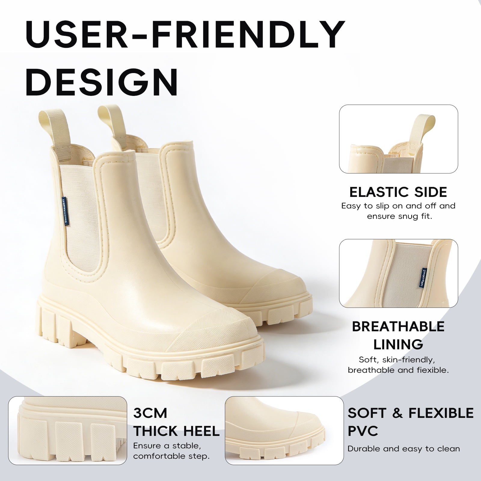 Sogetch Womens Short Rain Boots Waterproof Ankle Chelsea Boots Slip-Resistant Garden Shoes