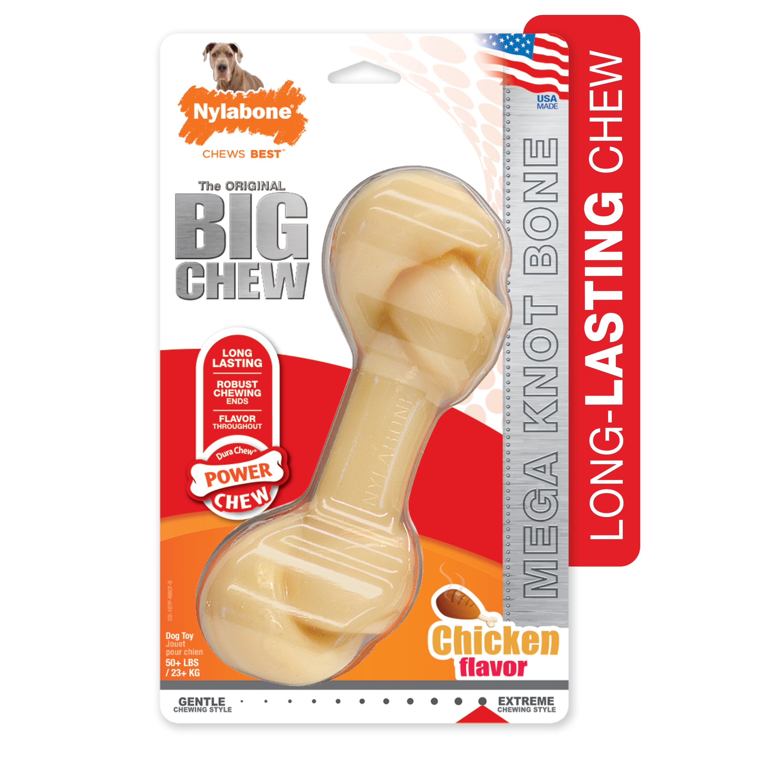Nylabone Power Chew Mega Knot Bone Big Dog Chew Toy Chicken XX Large Monster 1 Count