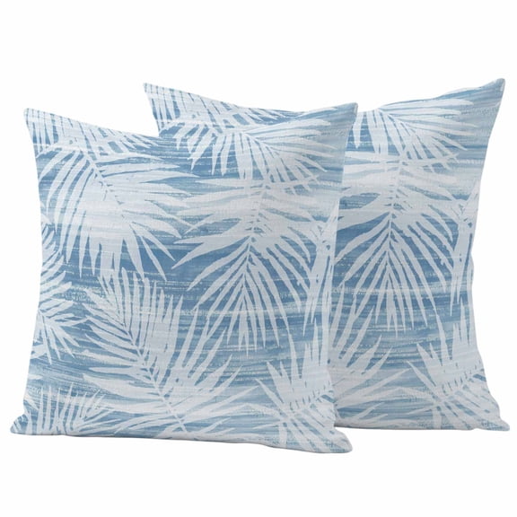 2 Pack Outdoor Waterproof Throw Pillow Covers,Summer Bohemia Blue Palm Leaves Decorative Square Pillow Case Patio Pillowcases for Chair Couch Sofa 16x16in