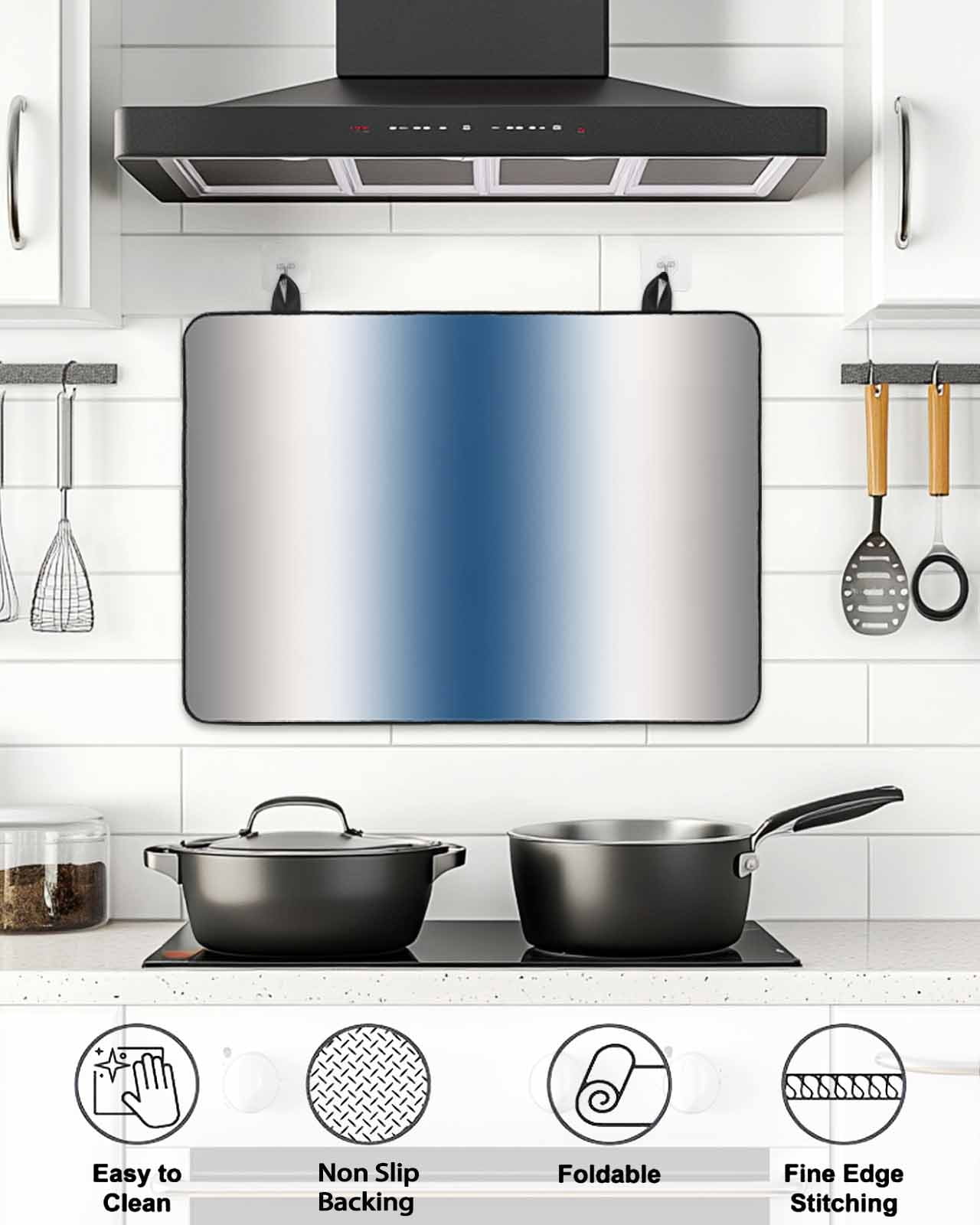 Stove Top Covers for Electric Stove, Lake Blue Grey White Glass Stovetop Cover Protector, Farmhouse Ombre Color Modern Induction Cooktop Protector Oven Mat for Kitchen Countertop 24"x21"