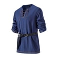 thumbnail image 4 of IYTR Mens Medieval Lace Up Long Sleeve Tunic Tops V Neck Strap Matching Belt Vintage Casual Shirt (Navy,XL), 4 of 8