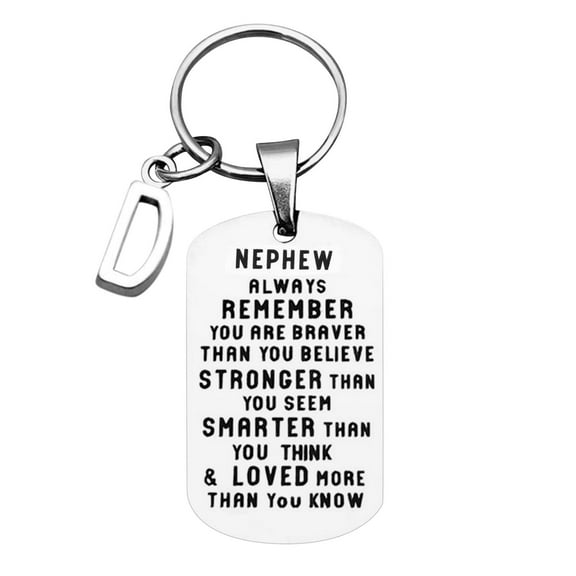 BAYAIXZ To My Nephew Never forget I Love You Christmas ornaments 26 Letters Keychain (D,One Size)