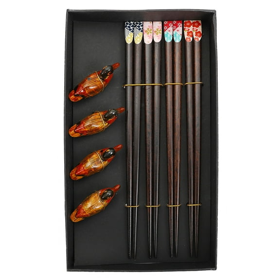 UPKOCH Reusable Chopsticks Wooden Chopsticks Wood 4 Pairs Black 1 Set