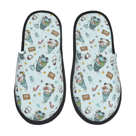 Balery Winter Wonderland Light Blue Slient Indoor Furry Fleece Comfort House Shoes Soft Non-Slip Home Shoes Cotton slippers House Slippers-- Medium
