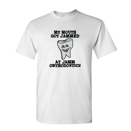 MY MOUTH GOT JAMMED - funny dentist pun - Mens Cotton (Best Thing For Cottonmouth)