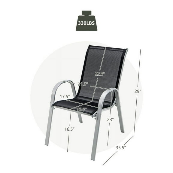 Demifill 4 Pieces Stackable Patio Dining Chairs Set with Armrest, Outdoor Seating & Patio Chairs, Black