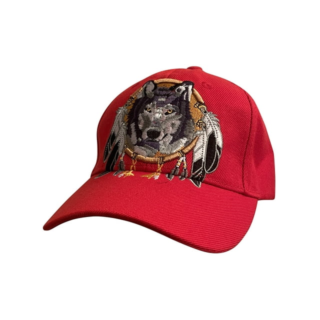 Gravity Threads Native Pride Adjustable Baseball Hat - Dreamcatcher Wolf - Red