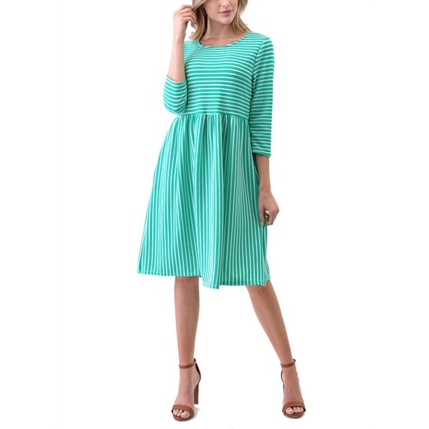 3/4 Sleeve stripe Tshirt Dresses with pocket.
