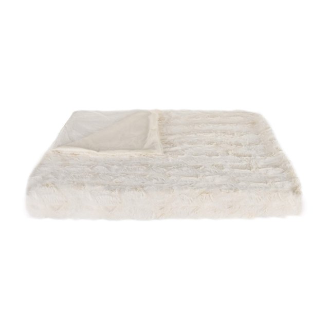 Luxe Faux Fur Throw Blanket 50 x 60 Inch | Fuzzy Blanket with Plush Faux Fur Pile and Soft Fleece Back | Machine Washable Warm Fluffy Blanket for Bed or Couch, Reno Off-White