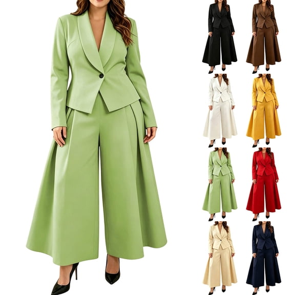 Women’s 2 Piece Business Outfit Set Lapel Blazer Jacket with High Waist Wide Leg Pants Elegant formal Suit for office Wedding Party Daily Wear S-3XL Yellow