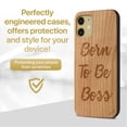 thumbnail image 2 of Case Yard Wooden Case Outside Soft TPU Silicone, Slim Fit Shockproof Wood Protective Phone Cover for Girls Boys Men and Women, Supports Wireless Charging Born To Be Boss Design case for iPhone-12-Mini, 2 of 7
