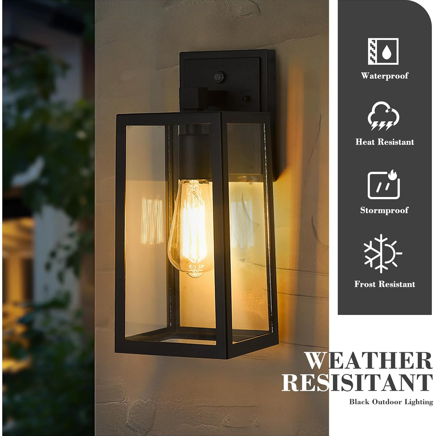 Emliviar Outdoor Wall Lantern, 13.8 Inch Exterior Porch Light in Black Finish with Clear Glass, WE212B BK