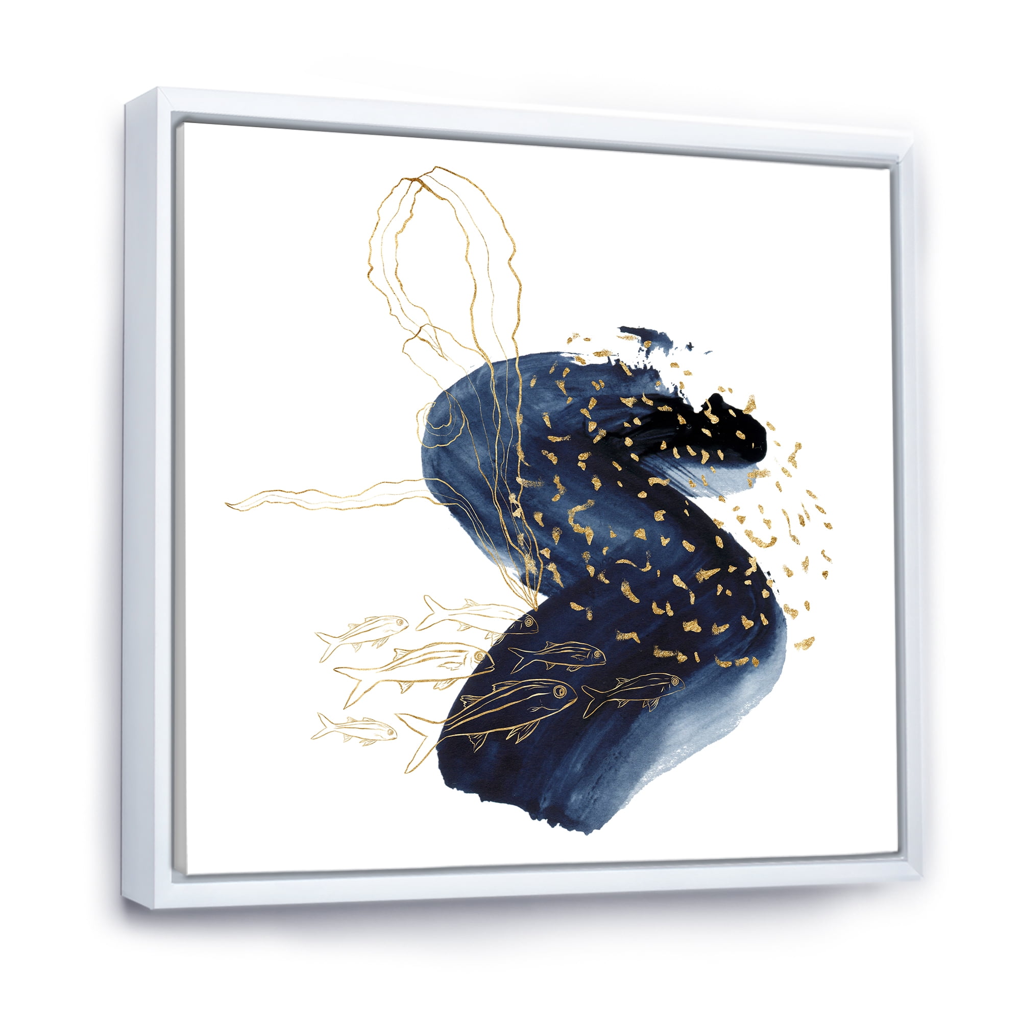 Designart 'Underwater Marine Life Classic Blue Square ' Farmhouse Framed Canvas Wall Art Print