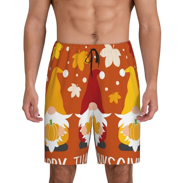 Fotbe Happy Thanksgiving Three Gnomes Pantalones Cortos de Pijama para Hombre, Ropa de Dormir, Pantalones de Pijama Cortos para Hombre-4X-Large