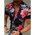thumbnail image 2 of Camisa hawaiana con estampado de hojas florales para hombre, camisas hawaianas con estampado de plantas coloridas en 3D, blusas holgadas y transpirables con solapa, mangas cortas, 2 of 4
