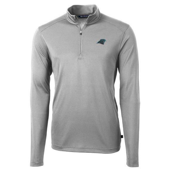 Men's Cutter & Buck Gray Carolina Panthers Virtue Eco Pique Recycled Quarter-Zip Pullover Jacket
