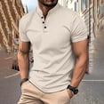 thumbnail image 2 of XLZWNU Polo Shirts for Men Men's Short Sleeve Stand Collar Solid Color Button Short Sleeve Top Mens Shirts Polyester Khaki M, 2 of 5