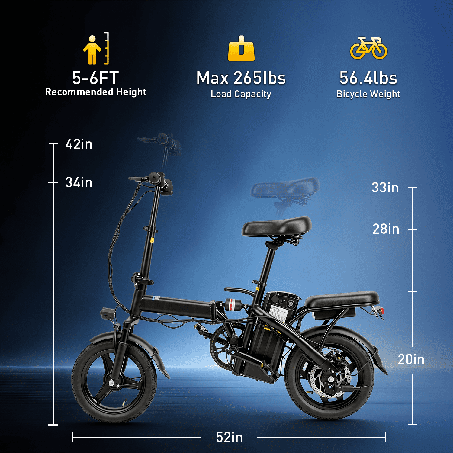 Folding Electric Bicycles,500W Peak Motor,30 Miles 20MPH,Removable Battery,14" Mini Ebike,City Commuter E-Bike,UL2849