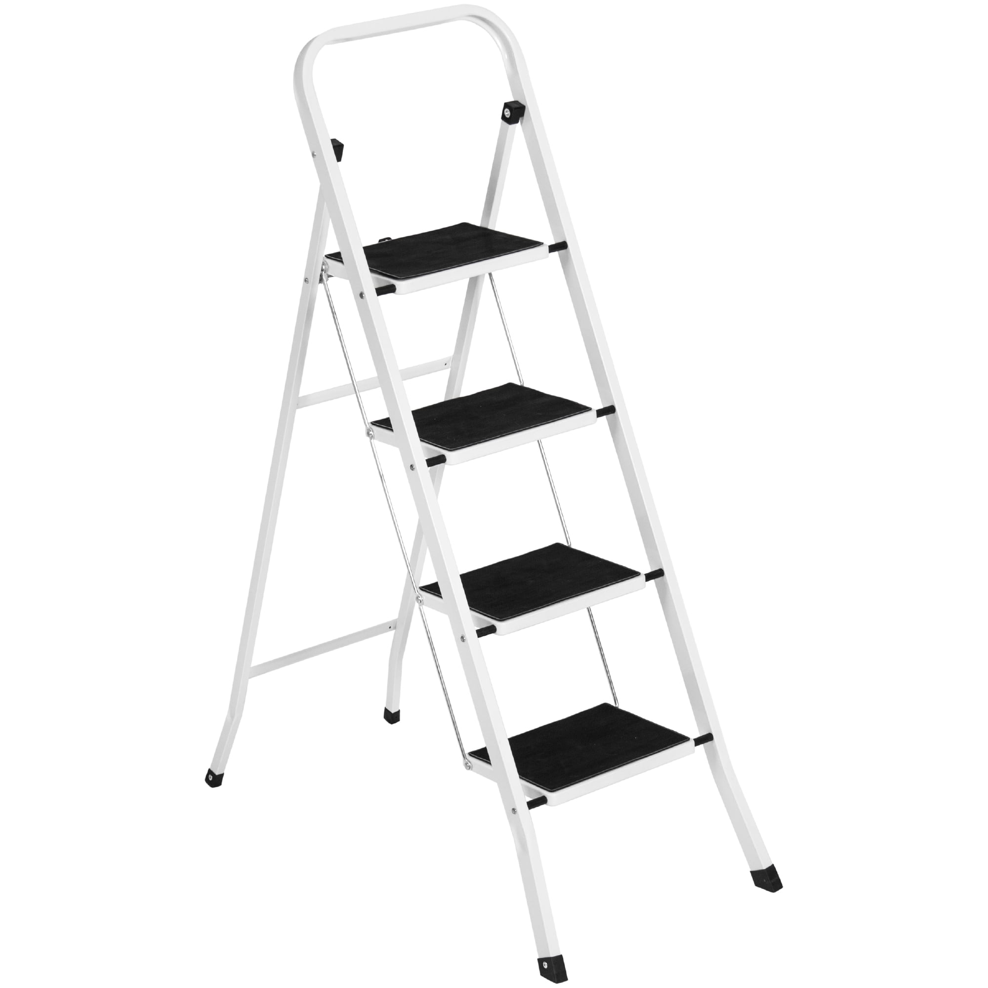 4 Step Ladder With Safety Handrail Anti-Slip Rubber Mat Tread Steel Foldable DIY 