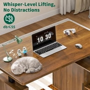 Electric L Shaped Standing Desk with Storage, 55 Mid Century Adjustable Height Sit Stand Desk
