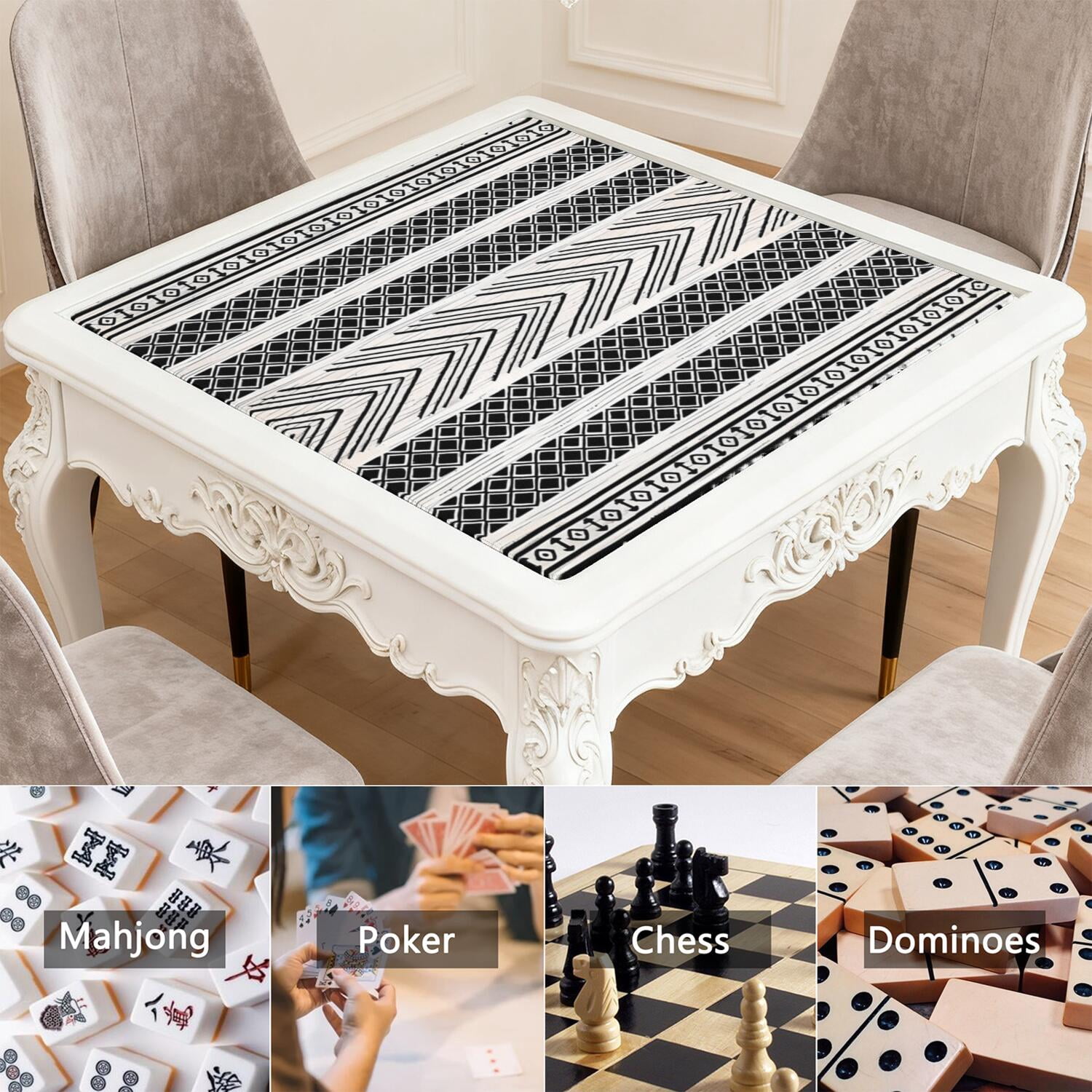 Boho Design Extra Large Rubber Game Pad 31.5x31.5 Inch Mahjong Table Mat with Anti-Slip Backing and Quiet Surface for Playing Tiles Cards and Entertainment