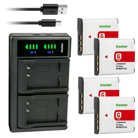 Kastar 4-Pack NP-BG1 Battery and LTD2 USB Charger Replacement for Sony Cyber-shot DSC-W290 Cyber-shot DSC-W300 Cyber-shot DSC-W30 Cyber-shot DSC-W35 Cyber-shot DSC-W40 Cyber-shot DSC-W50 Camera