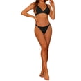 thumbnail image 2 of Conjuntos de bikini triangular de 2 piezas para mujer con anillos, tirantes anchos ajustables, cierre en la parte posterior, trajes de baño acanalados, color negro pequeño, 2 of 5