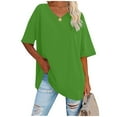 thumbnail image 2 of Holzkary Oversized Tshirts for Women Workout Plus Size Tops V Neck Short Sleeve Gym Shirts Casual Loose Fit Basic Tees Print Tops Basic Summer Tee Shirts Blouse Green Xl, 2 of 5