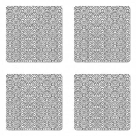 

Victorian Coaster Set of 4 Vintage Monochrome Style Damask Themed Tile Ornamental Design on Repetition Square Hardboard Gloss Coasters Standard Size Dimgray White by Ambesonne