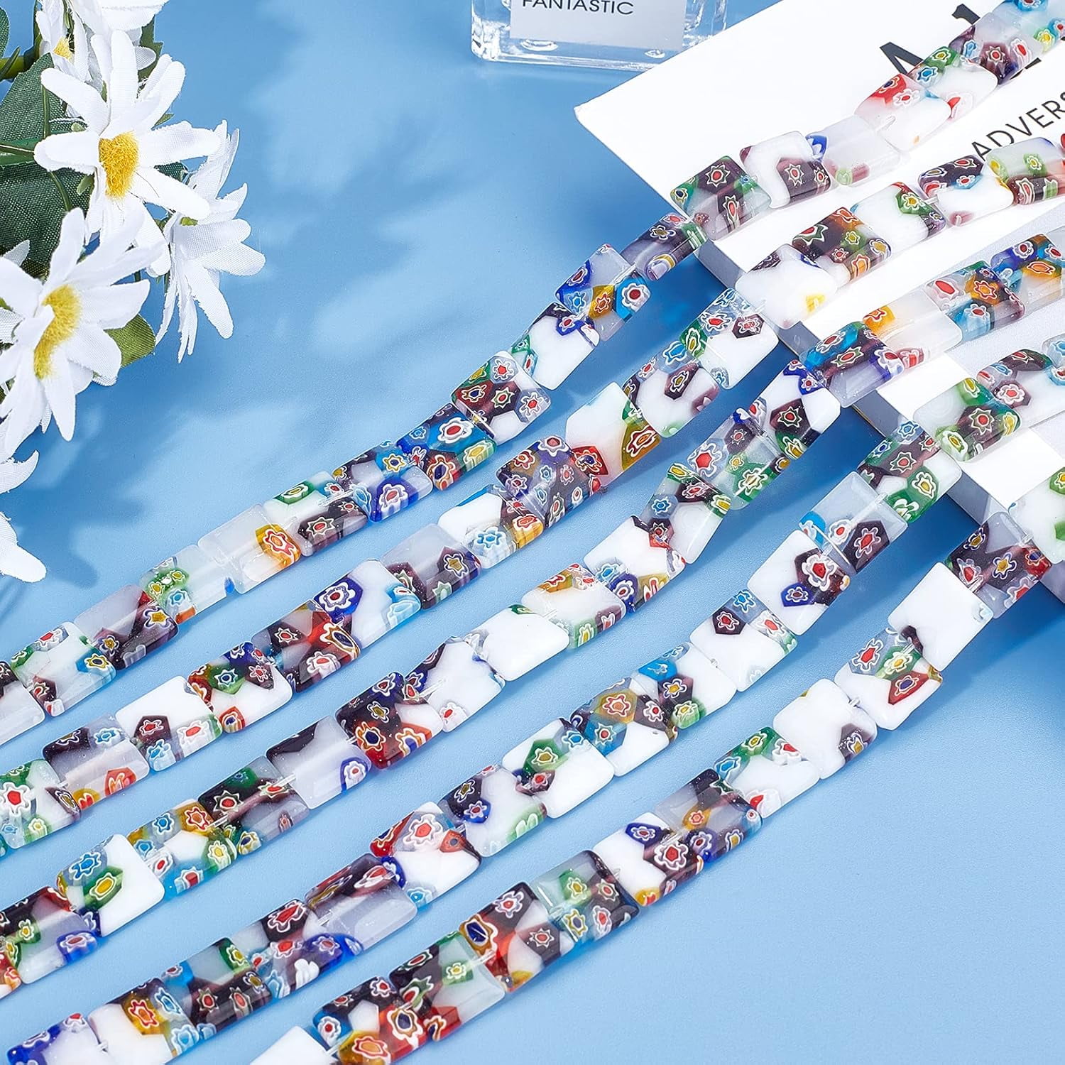 160 Pcs Millefiori Lampwork Beads Square Shaped Glass Beads 12mm Handmade Spacer Beads for DIY Bracelets Necklace Jewelry Making Mixed Color
