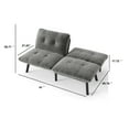 thumbnail image 2 of PAPROOS Convertible Futon Sofa Bed, 63'' Folding Sofa Bed Couch, Velvet Upholstered Futon Couch, Sofa Bed Couch, Loveseat Recliner Sleeper for Living Room, Small Space, Apartment, Aqua Grey, 2 of 7