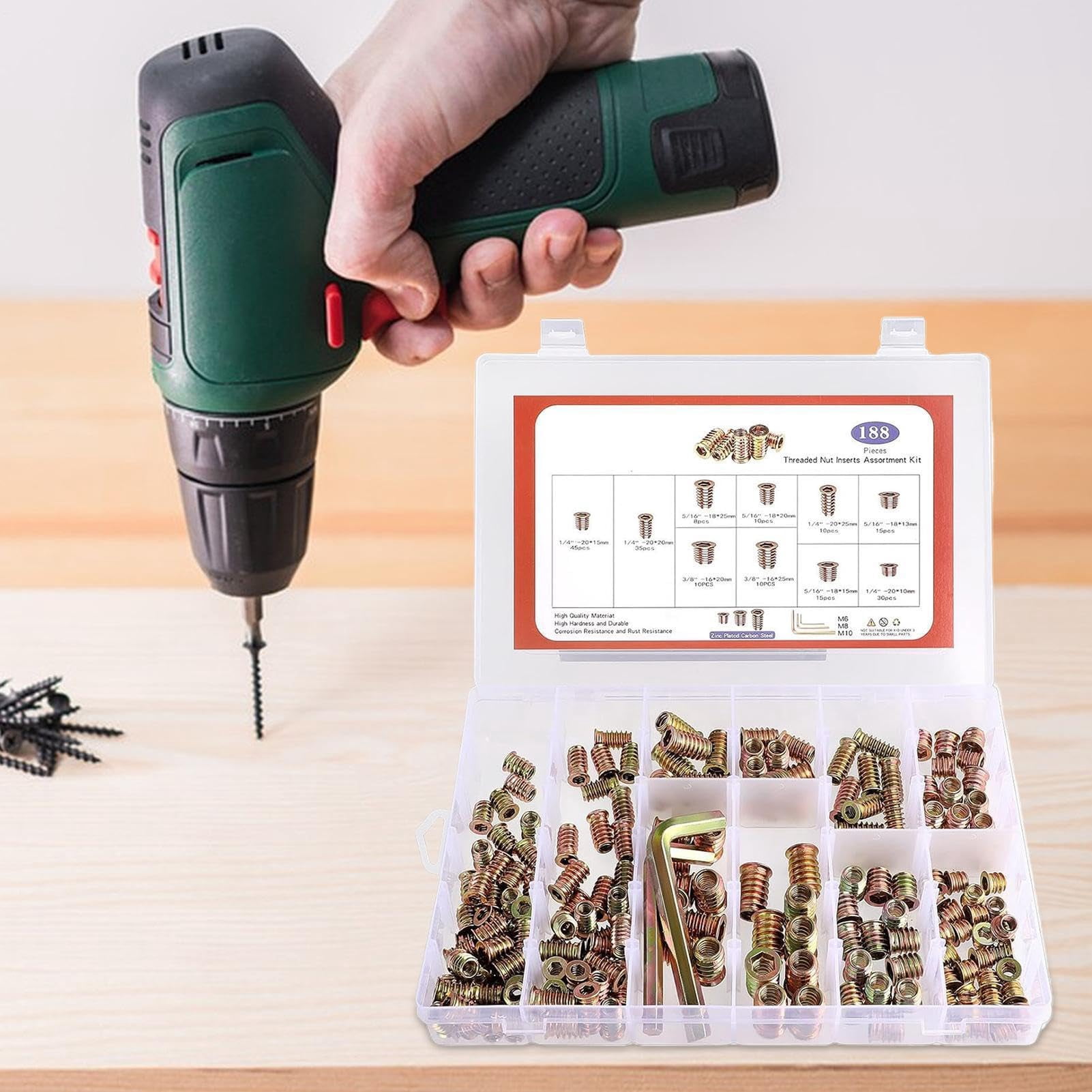 Wood Threaded Insert Socket Fastener Set Hex Wrench Spanner for Furniture Woodworking Craft (A)