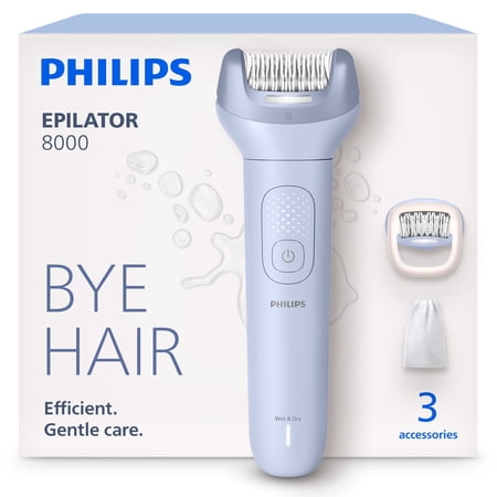 Philips Epilator Series 8000 - Cordless Wet and Dry Electric Epilator, Hair Removal For Legs and Body, with Proguide, 3 Accessories, 60 Min. Runtime, Model BRE708/00