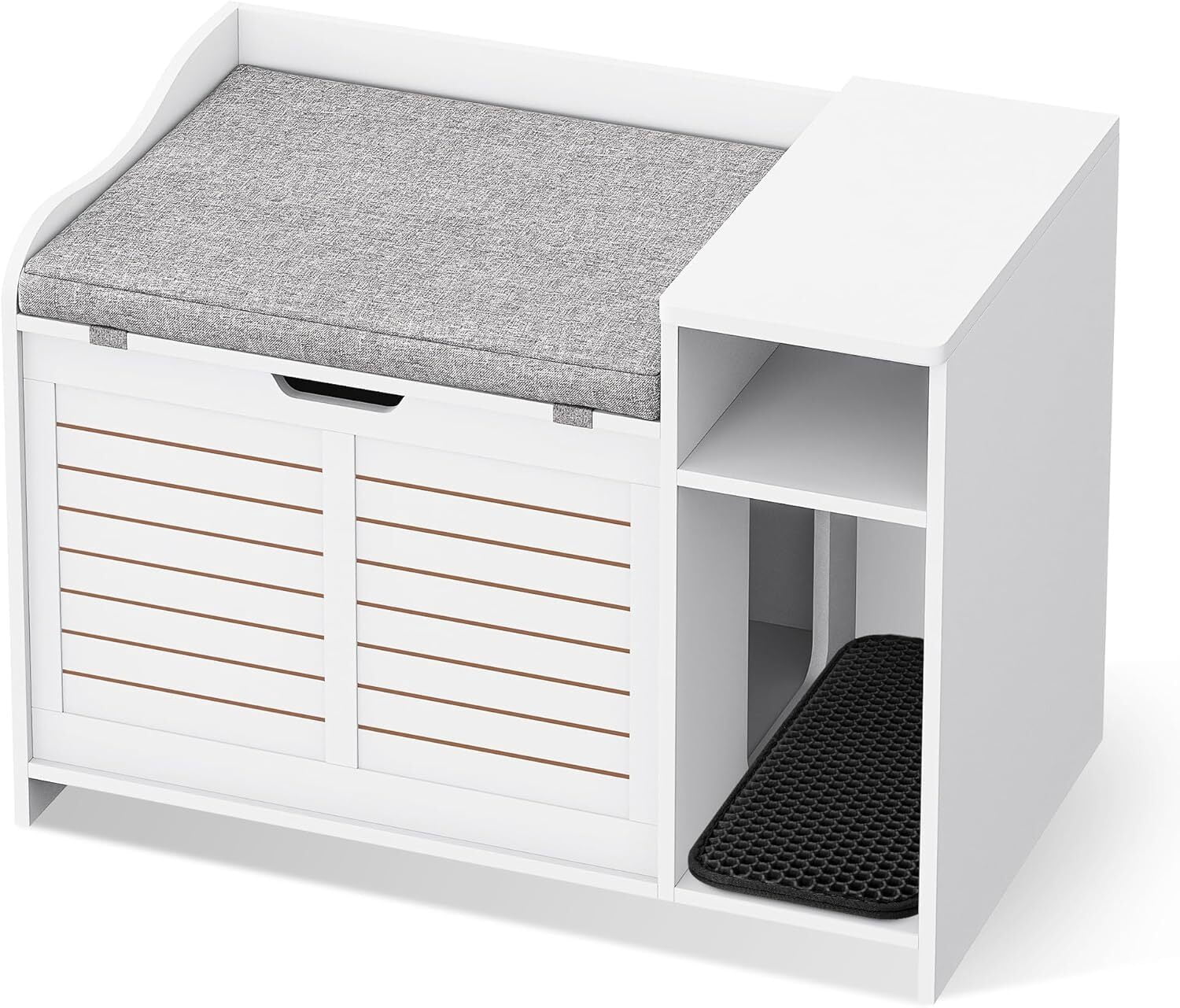 FOLDLIFE Cat Litter Box Enclosure with Top Opening and Cushion, Hidden Cat Litter Box Furniture, Cat Litter Box Cabinet, Cat House, Privacy Wooden Pet Cat Toilet for Kitten,White