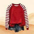 thumbnail image 4 of Enjoytime Casual Tops for Women Striped Patchwork Long Sleeve Crewneck Sweatshirt Fashion Loose Trendy Pullover Sweatshirts Red XXL, 4 of 5
