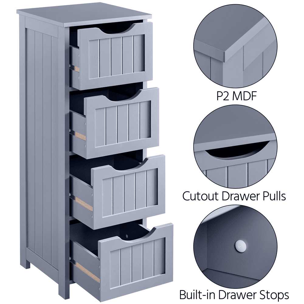 FullFurnique Wooden Freestanding Bathroom Floor Cabinet with 4 Drawers, Gray