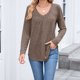 thumbnail image 4 of Ailaofu Women Tops Long Sleeve Shirts V Neck Loose Fit Soft Casual Solid Color T-Shirts Fall Clothing, 4 of 6