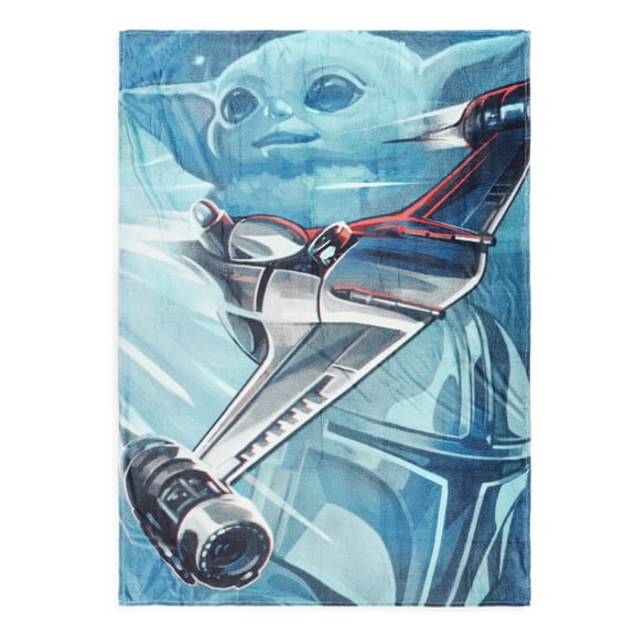 Star Wars Mandalorian Starfighter Kids Throw Blanket, Polyester Silk Touch, Blue, "62 x 90", Disney