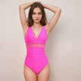 thumbnail image 4 of Swim Women's Deep V One Piece Swimsuit with Mesh Waist Panel and Ruched Tummy Control Design - X Large, Fuchsia, 4 of 7