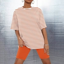 Censtreet Women's Striped Round Neck Summer Pajamas Set,Short-Sleeved Tops Shorts Sleepwear Set,Comfortable Summer Home Clothes